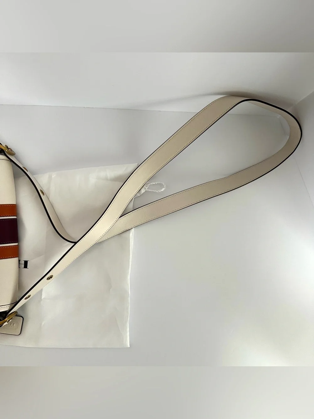 Authentic Coach Rambler Crossbody with Varsity Stripe in Chalk Multi 89139 | EUC